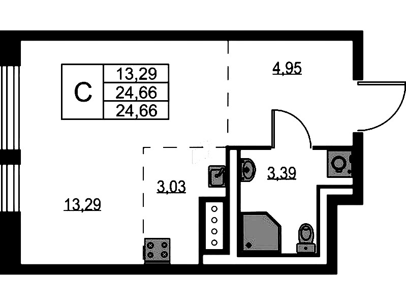 Квартира студия 24.66 м², 11/11 эт., ЖК «Квартал Лаголово»